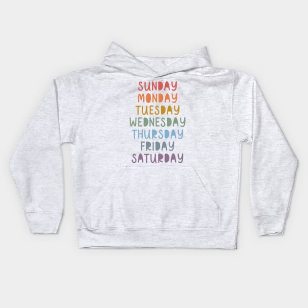 Days of The Week in Muted Boho Rainbow Colors for Kids Kids Hoodie by hwprintsco